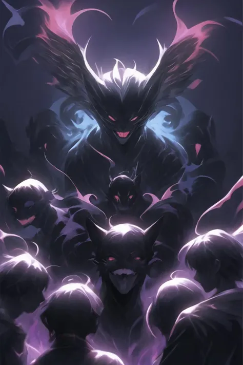 Cursed spirit of purple flames, devious and mischievous. A little balls of purple flames with two dots as their eyes and spiny smiling mouth, grinning at their own thoughts. They has no physical body and don't look like a human in any kind, more similar to will-o'-the-wisp spirits.
