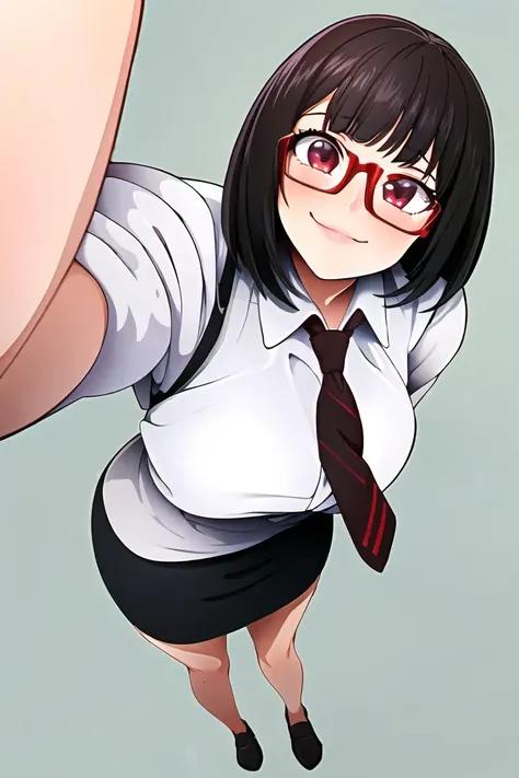 (best quality, masterpiece1.2), detailed,1girl, solo,looking at viewer,simple background, Over-the-shoulder shot,
dynamic pose,smile ,detailed eyes , full body, red eyes, dark hair , bob cut, office lady, mature male, necktie, glasses, miniskirt,
<lora:NeocoillArtist-15:1>,neocoill,