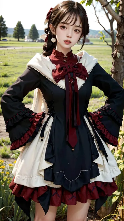 high quality、masterpiece、Gothic Lolita Fashion、Japanese women、19 years old、Hime cut、Over the knee socks、garter belt、Low Angle、The wind blows and my skirt flutters、Very sensitive skin、Fair skin、I'm chewing something、Young Face、turn around、Slim figure、(Glasses)、No sleeve、Camel Toe、Glimpse、A dynamic pose