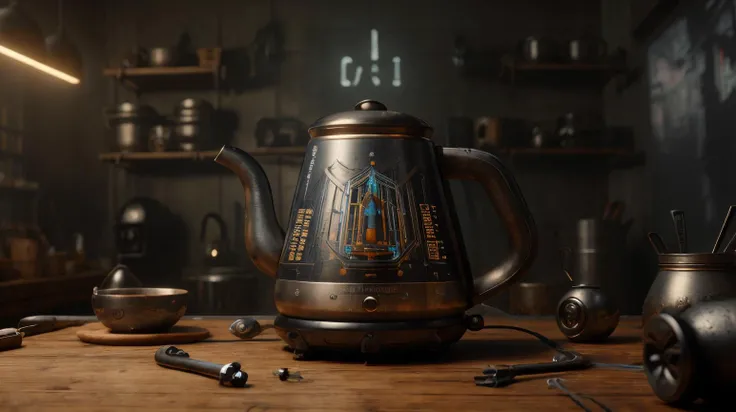 <lora:C7b3rp0nkStyle:1>RAW Photo of C7b3rp0nkStyle Kettle, cyberpunk style, photorealistic, (Masterpiece:1.3) (best quality:1.2) (high quality:1.1)