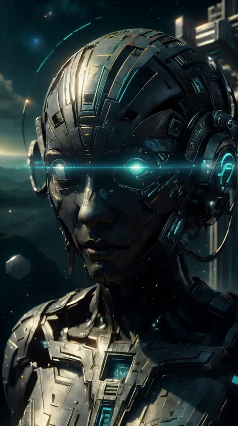 <lora:C7b3rp0nkStyle:1>RAW Photo of C7b3rp0nkStyle   solo, half shot, looking at viewer, detailed background, detailed face, (<lora:PrecursorTech:0.6>, geometrical steel,  precursortech theme:1.1), space explorer, wearing sleek Gray space suit,  insignia, techwear, confidence, anti-gravity, dynamic pose, venturing beyond the stars,  holo-projection, surface of foreign planet in background,  ethereal lighting, epic  atmosphere,, cyberpunk, (Masterpiece:1.3) (best quality:1.2) (high quality:1.1)