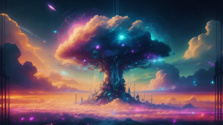 <lora:C7b3rp0nkStyle:1>RAW Photo of C7b3rp0nkStyle imagine dragons in a flower cosmos, illustration, moody, chaotic, god, mist, nuclear explosion background, volumetric lighting, soft lighting, soft details, painting oil on canvas by ryan church and Edmund Blair Leighton, octane render, HDR, trending on artstation, 4k, 8k, HD, cyberpunk style, photorealistic, (Masterpiece:1.3) (best quality:1.2) (high quality:1.1)