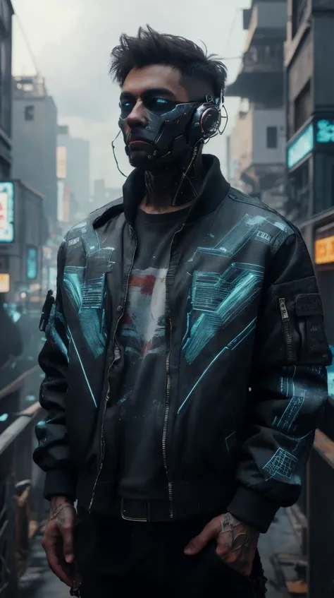 <lora:C7b3rp0nkStyle:1>RAW Photo of C7b3rp0nkStyle jacket, cyberpunk style, photorealistic, (Masterpiece:1.3) (best quality:1.2) (high quality:1.1)