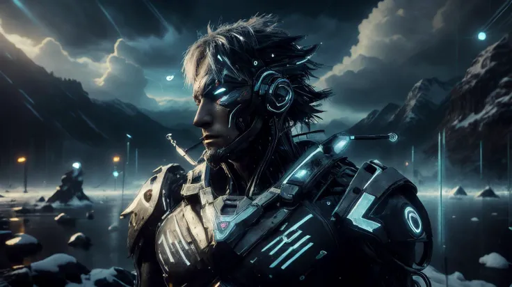 <lora:C7b3rp0nkStyle:1>RAW Photo of C7b3rp0nkStyle portrait, solo, upper body, detailed background, detailed face, (<lora:YinYangTech:0.6>, yinyangtech theme:1.1), Indigo winter warrior, guardian, dynamic pose, magical armor, surrounded by magical glow, ice shards, icicles, stormy background, crystal landscape in background low light, dark night, epic atmosphere,, cyberpunk style, photorealistic, (Masterpiece:1.3) (best quality:1.2) (high quality:1.1)