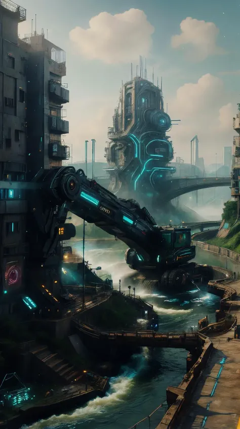 <lora:C7b3rp0nkStyle:1>RAW Photo of C7b3rp0nkStyle a mechanized river providing essential minerals to a secret underground base, cyberpunk style, photorealistic, (Masterpiece:1.3) (best quality:1.2) (high quality:1.1)