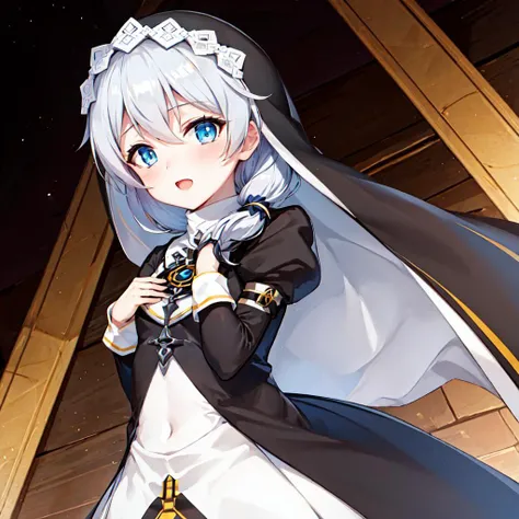 (masterpiece:1.2), (best quality:1.3), valkyrie_pledge, 1girl, flat_chest, black_dress, nun, veil, <lora:valkyrie_pledge_v5-000010:1>