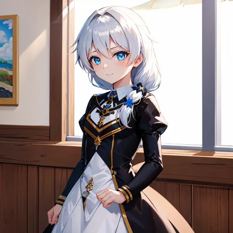 (masterpiece:1.2), (best quality:1.3), valkyrie_pledge, 1girl, standing, cowboy_shot, slight_smile, flat_chest, black_dress, long_sleeves, <lora:valkyrie_pledge_v5-000010:1>