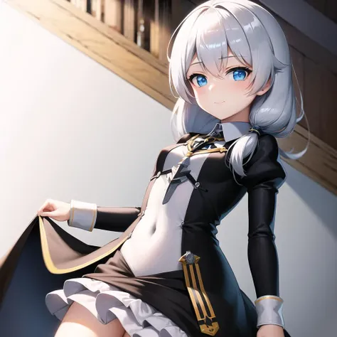(masterpiece:1.2), (best quality:1.3), valkyrie_pledge, 1girl, standing, cowboy_shot, slight_smile, flat_chest, black_dress, long_sleeves, <lora:valkyrie_pledge_v5-000010:1>