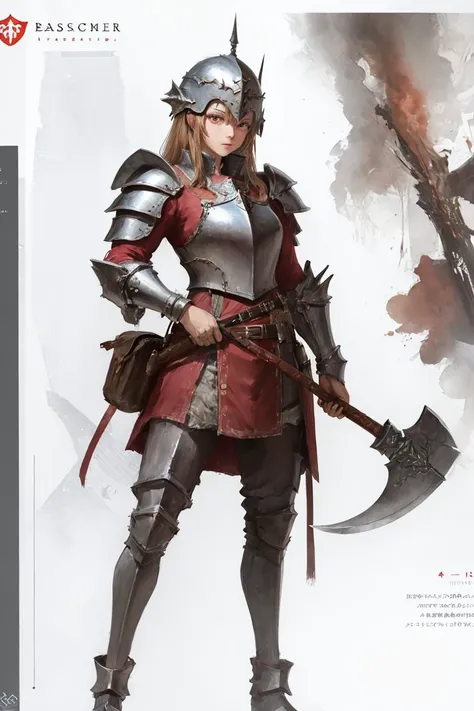 best quality,masterpiece,highly detailed,ultra-detailed,1girl, <lora:AXE:0.3:Chr>
(Bascinet),An armor made of helmet with a pointed top
holding weapon, holding axe,battle axe
holding long grip of axe,
fighting stance,