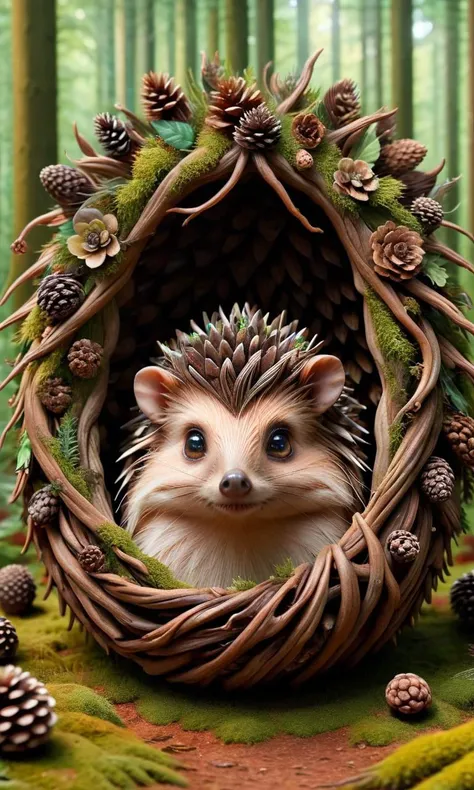 hedgehog in the forest, made of pinecone, ral-smlvltnpls, ral-mytfrst <lora:ral-smlvltnpls-sdxl:1> <lora:ral-mytfrst-sdxl:1> <lora:picxer_real:1> <lora:add-detail-xl:0.8>