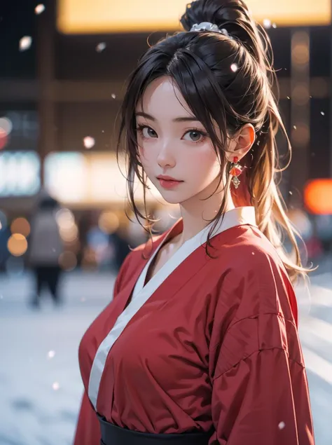 fantasy anime, , depth of field, Masterpiece, intricate, hyper detailed, , bokeh, high resolution, sharp detail, best quality,
closeup portrait, depth of field, 1girl, black hair, <lora:colored inner hair:0.4>, (red:0.82) colored inner hair red, , looking at viewer,
hair ornament, , dynamic pose, , , , earrings, , in her room, snow,
 <lora:shiranui_mai:0.3> shiranui_mai, japanese clothes, revealing clothes, high ponytail, pelvic curtain, ninja, thighs
<lora:japanese_actress_mix-V5:0.2>, <lora:age_slider_v6:0.5> <lora:GoodHands-beta2:1>
<lora:FilmVelvia3:0.1> <lora:picxer_real:0.2>