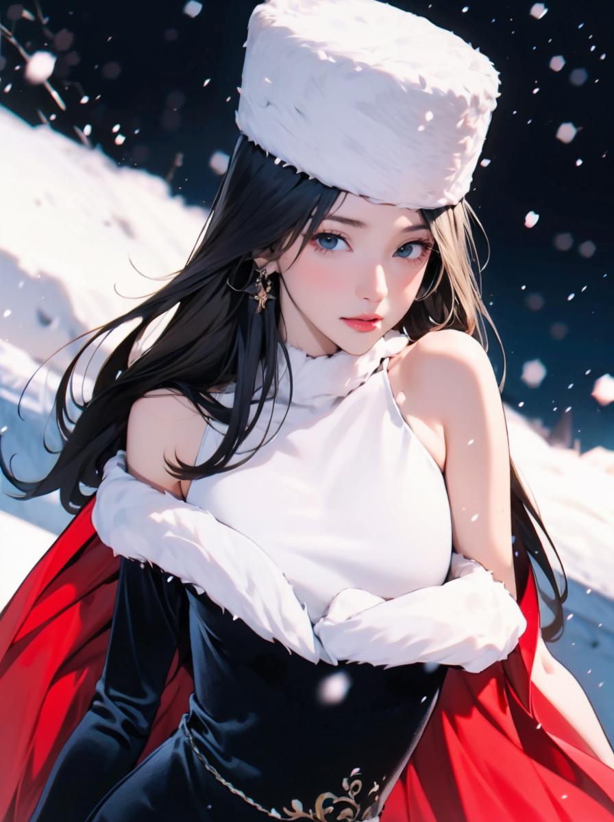 A woman in a white top and red cape posing for a picture - SeaArt AI