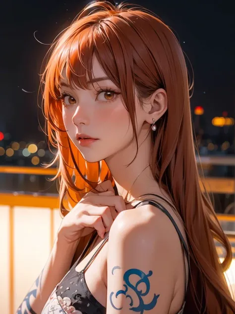 fantasy anime, , depth of field, Masterpiece, intricate, hyper detailed, , bokeh, high resolution, sharp detail, best quality,
, depth of field, 1girl, orange hair, (red:0.82) colored inner hair red, , looking at viewer,
hair ornament, , dynamic pose, earrings, neon in station, night,
<lora:FilmVelvia3:0.1> <lora:picxer_real:0.2>
<lora:nami-10:0.8> nami, long hair, tattoo