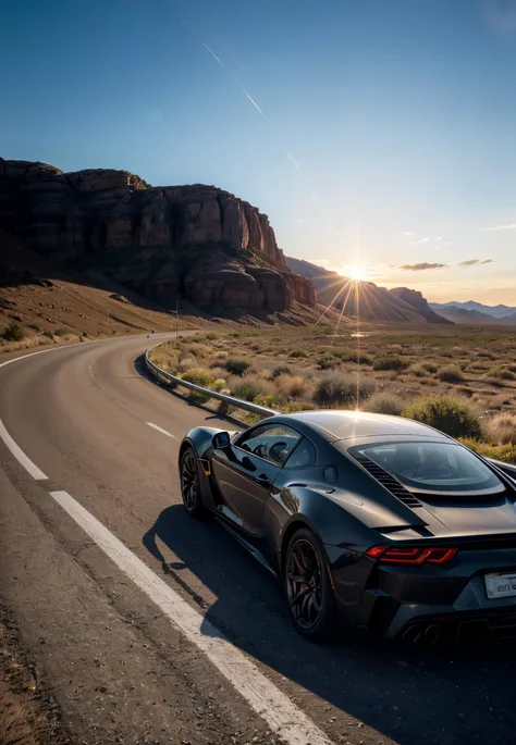 motion blur, a supercar driving on a straight highway, car rear, desert, bluesky, sunlight, lens flare, (masterpiece),((ultra-detailed)), (highly detailed CG illustration),(expressionless), (best quality:1.2), High quality texture, intricate details, detailed texture, High quality shadow, <lora:add_detail:0.5>, <lora:GoodHands-vanilla:1>, <lora:detailed_notrigger:0.7>, <lora:picxer_real:0.7>