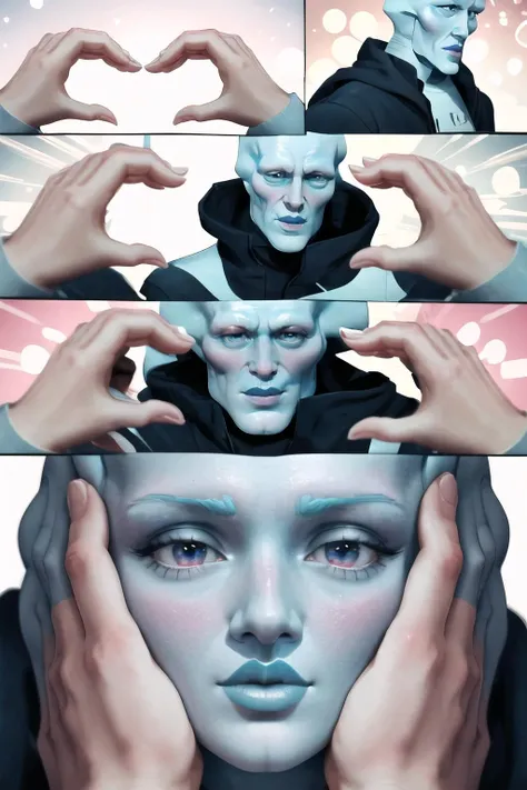 Highly detailed, High Quality, Masterpiece, beautiful, IncrsSnootChallenge, comic, pov hands, <lora:SnootChallenge:1>, Handsome-squidward, blue skin, blue, pink lips, <lora:Char_Sigmas_HandsomeSquidward:0.9>,
