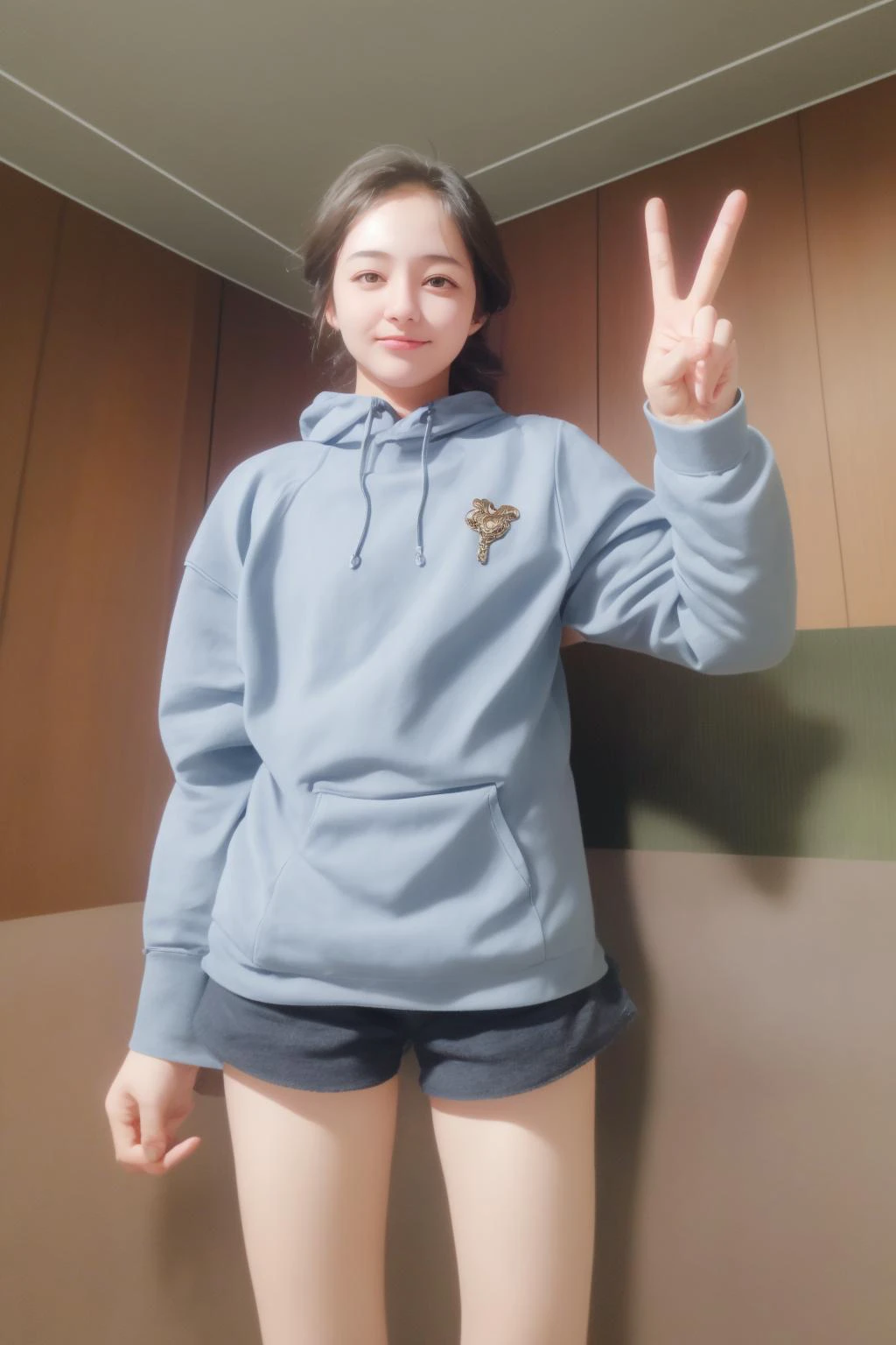 1girl, <lora:loraPeaceSign_v03:0.8> peace, sign