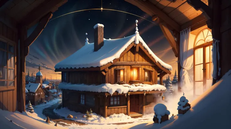 Black background, masterpiece, top quality, best quality, official art, beautiful and aesthetic:1.2),(8k, best quality, masterpiece:1.2), <lora:CGgamebuilding gsw_20230706164254:0.6>,CGgamebuilding gsw, no humans, building, window, traditional media, house, in Tundra, Snowy plains with ice structures, refractive colorful light rays