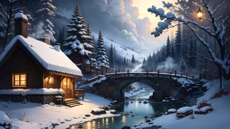 Black background, masterpiece, top quality, best quality, official art, beautiful and aesthetic:1.2),(8k, best quality, masterpiece:1.2), <lora:CGgamebuilding gsw_20230706164254:0.6>,CGgamebuilding gsw, no humans, building, window, traditional media, house, in Thermal Spring, Heated water source, steam rising against a snowy backdrop