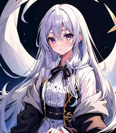 masterpiece, best quality, 1girl, <lora:elainaMajoNoTabitabi_v2:0.7>, elaina_(majo_no_tabitabi), silver hair, purple eyes, long hair,