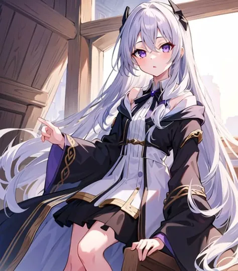 masterpiece, best quality, 1girl, <lora:elainaMajoNoTabitabi_v2:0.5>, elaina_(majo_no_tabitabi), silver hair, purple eyes, long hair,