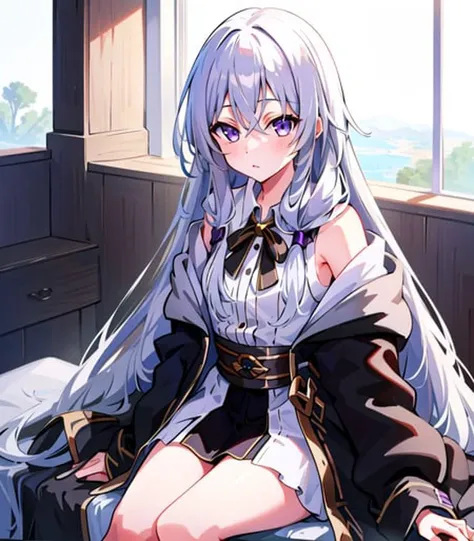 masterpiece, best quality, 1girl, <lora:elainaMajoNoTabitabi_v2:0.7>, elaina_(majo_no_tabitabi), silver hair, purple eyes, long hair,