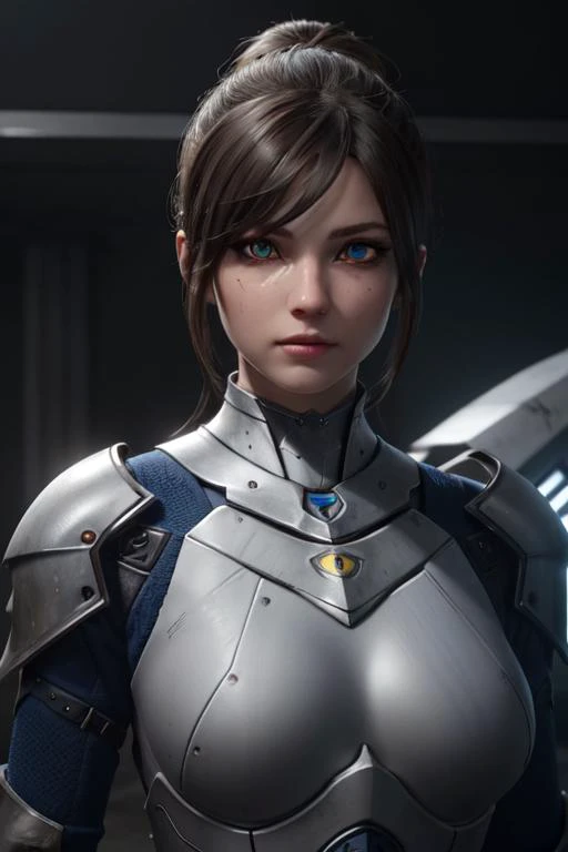 (masterpiece), (best quality:1.0), (ultra highres:1.0), (detailed eyes, perfect eyes), 1girl, solo, yellow eyes, futuristic knight, unreal engine 5 render, upperbody, hatless