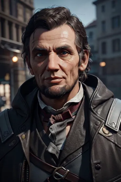 3d render, cgi,1man, abraham lincoln in assassin creed game, cinematic lighting, 4k, hyperrealistic, focused, extreme details, unreal engine 5 render, cinematic, masterpiece