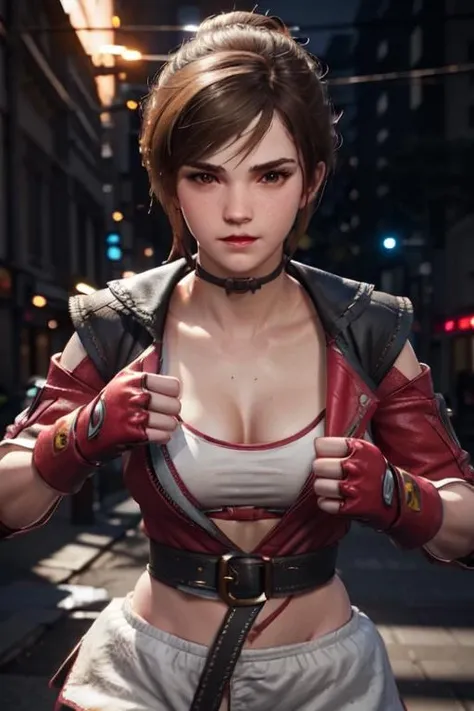 emma watson as a street fighter game character, hyper detailed, digital art, trending on artstation, cinematic lighting, 3d render, unreal engine 5 render, detailed face, detailed eyes, perfect eyes