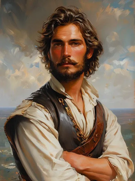 masterpiece,best quality,<lora:tbh121-sdxl:0.9>,portrait of a ruggedly handsome paladin,soft hair,muscular,half body,masculine,mature,salt and pepper hair,leather,hairy,d & d,fantasy,intricate,elegant,highly detailed,digital painting,artstation,concept art,smooth,sharp focus,illustration,style of Franz Xaver Winterhalter,oil painting,