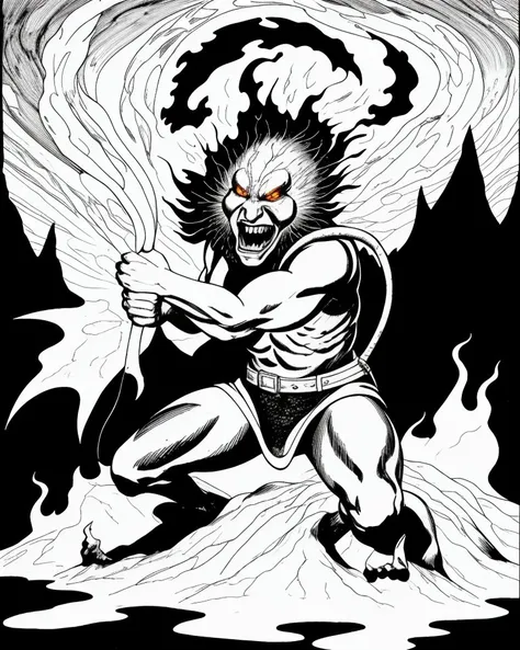 wizard casting magma magic, <lora:OldSchoolDnD-10:1.0> adnd lineart, action shot, <lora:actionshot:0.8> magma magic globs of molten rock, bubble and churn, intense heat, fiery orange and red glowing, casting a hellish light, crackling sound, earth's furious heart brought to the surface