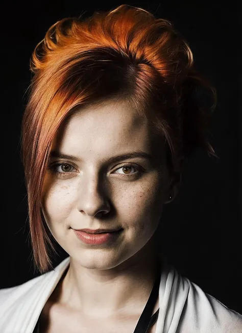 portrait of sks woman by Flora Borsi, style by Flora Borsi, bold, bright colours, orange Mohawk haircut, ((Flora Borsi)), <lora:locon_aspenow_v1_from_v1_64_32:1>