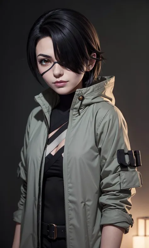 cinderfall2023, best quality, masterpiece, 1girl, anime style, grey coat, bandages,
