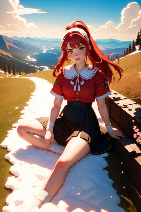 tv_Candy_Gibson_MXAI_JibMix_Source, detailed Renderman, intricate background, majestic, knee level shot of a Internally Glowing 1940'S ("Footprints on the mountaintop, a testament to resilience and the triumph of the human spirit.":1.3) , complex Instax background, lush blossoms and Solar prominence in background, Winter, FOV 90 degrees, (portrait art by Bartolomé Esteban Murillo:0.7) , Wonder, Gamerpunk, flat lighting, Depth of field 270mm, Amaro, behance, Impasto, Pixabay, 64K