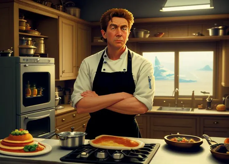 <lora:Lucasarts Artstyle - SD1.5 LoRA - Trigger is lcas artstyle:1> lcas artstyle,  in a film about a chef. He's seen cooking a gourmet meal, surrounded by exotic ingredients. He's about to create a culinary masterpiece.