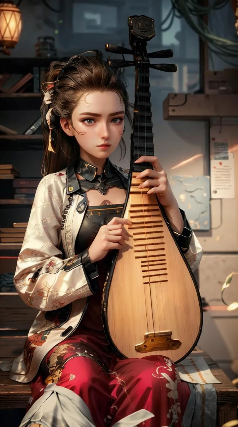 a profesional picture of 1 girl, young girl,(small breasts:1.3) ,astetic beauty, <lora:MeredithCyber:0.75> MeredithCyber, meredithcyber, 1girl , dresed as idol , arms folded and looking directly at the camera , fear in workshop realistic ,perfect quality,best quality,ultrasharp,ultradetailed,perfect quality,masterpiece,intricated details, focus on character <lora:add_detail:0.4> , <hypernet:sxzBloom_sxzBloom:0.4> , <lora:GoodHands-beta2:1><lora:pipa_v2:0.76> pipa, playing_pipa hotify