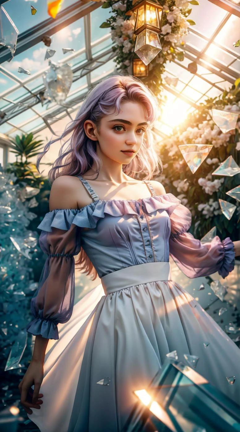 a profesional picture of 1 girl, young girl,(small breasts:1.3) ,astetic beauty, <lora:Gr1mes:0.74> Gr1mes, gr1mes, purple, hair , dresed as smock , bras d'honneur , happy in conservatory realistic ,perfect quality,best quality,ultrasharp,ultradetailed,perfect quality,masterpiece,intricated details, full body shot <lora:add_detail:0.4> , <hypernet:sxzBloom_sxzBloom:0.4> , <lora:GoodHands-beta2:1><lora:æå
V1 style:0.79> nvshen, glass,broken glass,sunlight,,glass,broken glass,sunlight hotify