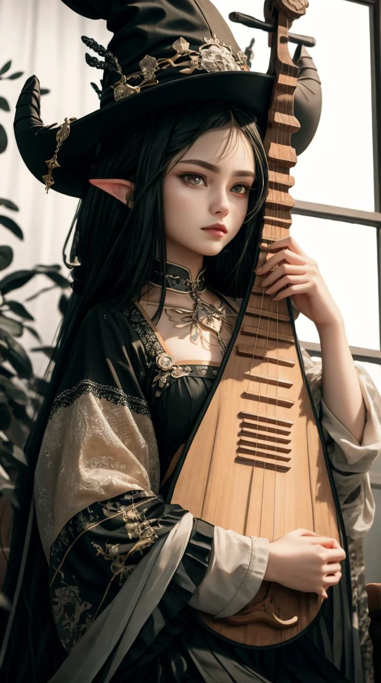 a profesional picture of 1 girl, young girl,(small breasts:1.3) ,astetic beauty, <lora:KitsuneAi-Laplus-LoCon32V2:0.73> 1girl, very long hair, braid, tail, choker , dresed as listener , posing with a Obsidian Soulcleaver: A two-handed greatsword with an obsidian-black blade etched with haunting runes. The hilt is wrapped in deep crimson leather, and a sinister aura surrounds the weapon. in hand, , sad in conservatory realistic ,perfect quality,best quality,ultrasharp,ultradetailed,perfect quality,masterpiece,intricated details, close up <lora:add_detail:0.4> , <hypernet:sxzBloom_sxzBloom:0.4> , <lora:GoodHands-beta2:1><lora:pipa_v2:0.76> pipa, playing_pipa hotify