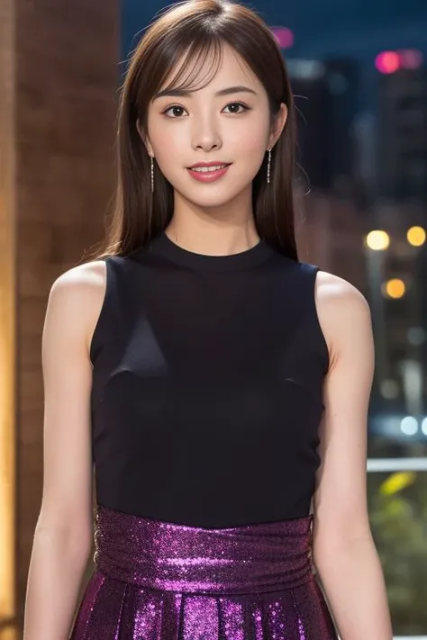 1girl,(wearing a sleeveless glittery evening dress:1.4),(RAW photo, best quality), (realistic, photo-realistic:1.4), masterpiece, an extremely delicate and beautiful, extremely detailed, 2k wallpaper, Amazing, finely detail, extremely detailed CG unity 8k wallpaper, ultra-detailed, highres, soft light, beautiful detailed girl, extremely detailed eyes and face, beautiful detailed nose, beautiful detailed eyes,cinematic lighting,city lights at night,perfect anatomy,slender body,smiling.bokeh, <lora:taharamomo_lora:0.7>
