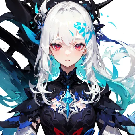 ((masterpiece)), ((high detail)), 1girl,  ((ultra-detailed)),((delicate face)),  Beautiful detailed eyes, gradient hair,hairs between eyes, GSHead,1girl ,solo,white hair,red eyes,genshin_impact, black_background,look at the viewer,  <lora:gsr:0.8>