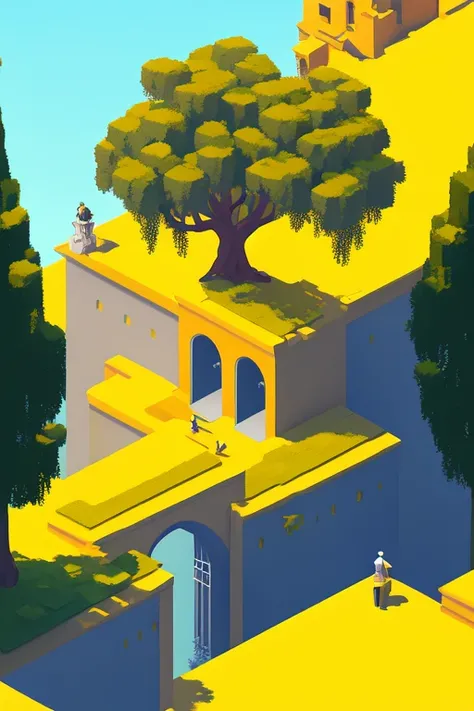 <lora:S1-Monument Valley_DreamLike-000008:0.45>,
(by Phil Noto, by Pixar, by Cory Loftis, by Ed Mell, by Drew Struzan, by Alberto Morrocco),
player 1,Ida,player,Monument Valley,illustration,paradoxical geometry,
water,waterwheel,river,dome,dim blue dome,building,yellow building,
corridor,yellow corridor,botton,tree,tall tree,orange tree,
grass,yellow grass,door,light yellow background, botton,yellow botton,
sharp focus, (HDR), (8k), (gigapixel), ((masterpiece))