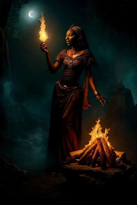 masterpiece,best quality, donmv00d00, 87. **An African American witch creating a potion with herbs and crystals, the air filled with magical aromas.**, <lora:DonM - Voodoo [SD1.5,SDXL,Pony]_SD1.5:1>