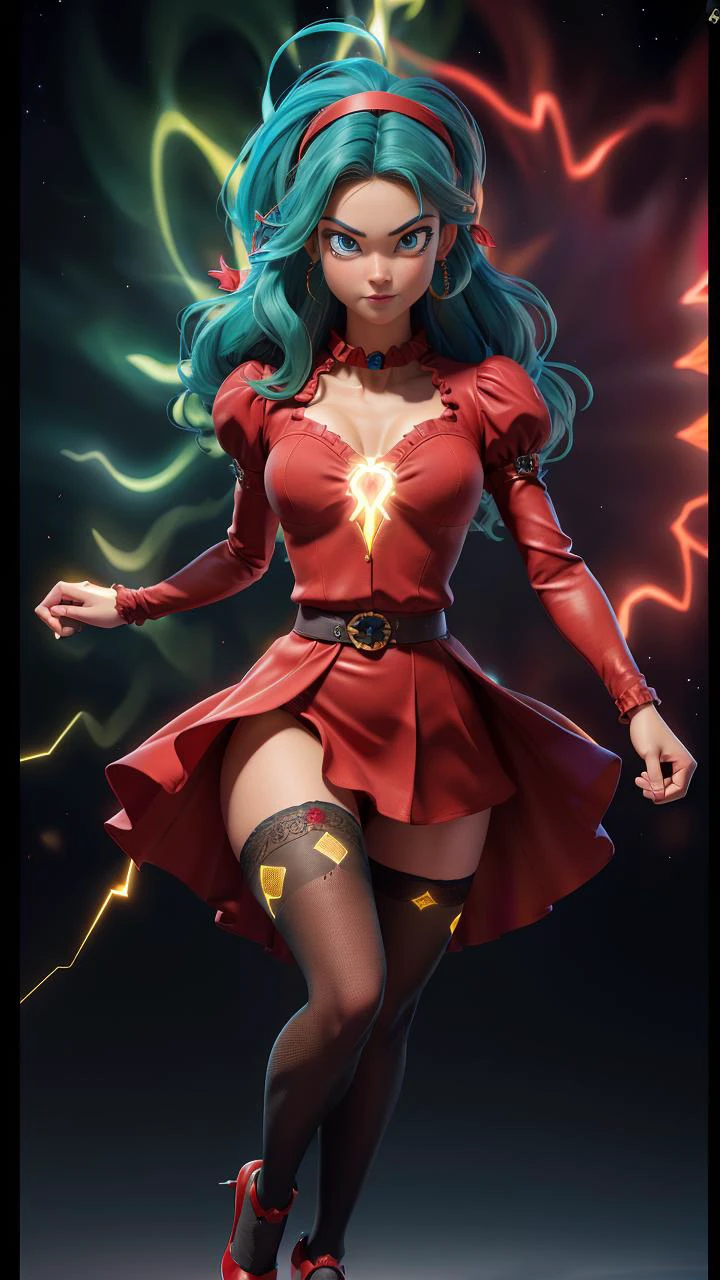 masterpiece, best quality, highest quality, perfect anatomy, perfect face, perfect eyes, briannedechateau-smf, 1girl, solo, green hair, blue eyes, sky full of hearts, red dress, belt, hairband, puffy sleeves, long sleeves, grin, angry, ((red aura, red energy:1.3)), battle stance, destruction, ruins, stone, black sky, yellow energy around, night, glowing hearts, open arms, full body, pantyhose, . BREAK, masterpiece, best quality, hyper-realistic, amazing fine detail, insanely detailed, lifelike texture, dramatic lighting, mood lighting, Cinestill 800 tungsten film, amazingly fine detail, Ultra detailed, elegant, Over clarity, (rich colors and vivid colors+sharp high detail+HDR Tone Mapping+clarity+subcutaneous scattering+Color Grading LUTs+DSLR+High Diffusion lighting+Bloom+Long exposure+photo raw+golden ratio layout in art), (The level of sharpness in body parts, body features, and clothing is extremely high:1.2)