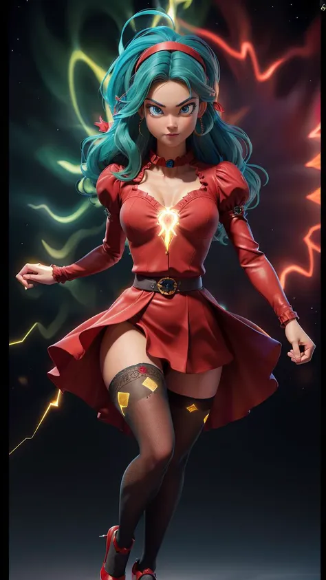 masterpiece, best quality, highest quality, perfect anatomy, perfect face, perfect eyes,  briannedechateau-smf, 1girl, solo, green hair, blue eyes, sky full of hearts, red dress, belt, hairband, puffy sleeves, long sleeves, grin, angry, ((red aura, red energy:1.3)), battle stance, destruction, ruins, stone, black sky, yellow energy around, night, glowing hearts, open arms, full body, pantyhose, . BREAK, masterpiece, best quality, hyper-realistic, amazing fine detail, insanely detailed, lifelike texture, dramatic lighting, mood lighting, Cinestill 800 tungsten film, amazingly fine detail, Ultra detailed, elegant, Over clarity, (rich colors and vivid colors+sharp high detail+HDR Tone Mapping+clarity+subcutaneous scattering+Color Grading LUTs+DSLR+High Diffusion lighting+Bloom+Long exposure+photo raw+golden ratio layout in art), (The level of sharpness in body parts, body features, and clothing is extremely high:1.2)