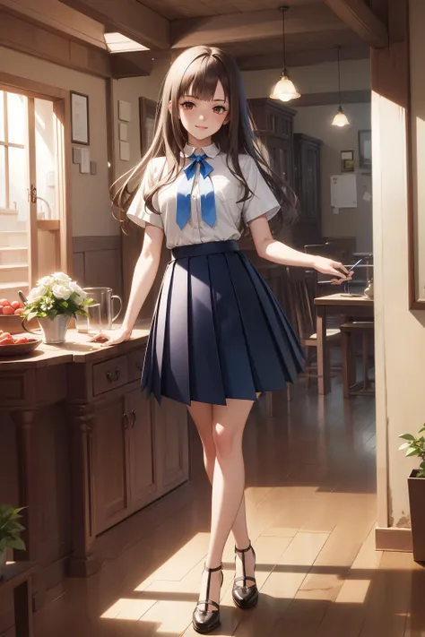 ((masterpiece)), (best quality), official art, extremely detailed CG, unity 8k wallpaper, ultra detailed,
yukarihan, 1girl, white shirt, short sleeves, blue bow, blue skirt, pleated skirt, long hair,
smile, Ranch House, miniskirt, full body,
<lora:Yukarihan:1>,