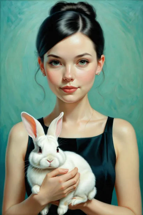 by Mab Graves, by Monika Macdonald, by J. Scott Campbell, by Cynthia Sheppard, cute 18 year old woman and her bunny, studio portrait, oil painting <lora:oil_painting_envy_anime:0.60>, by Tara McPherson <lora:more_art:0.35><lora:dpo:0.25><lora:faetastic:0.25><lora:midjourney:0.15>