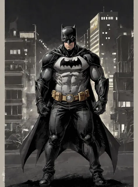 1 man,  looking at viewer, simple background,  solo, batman, dark night , full body, buildings, darkness
pillarboxed,  grey border,  <lora:SemiReaslisticPaint-000004:.8>