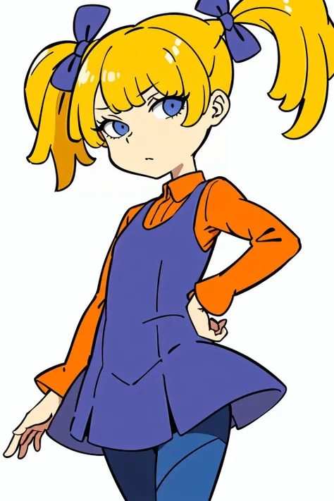 <lora:AngOne512v1:0.6> AngOne, blonde hair, pigtails, purple dress, orange sleeves, cowboy shot, polka dot pantyhose, polka dot legwear,, ultra detailed, masterpiece, best quality, aesthetic, detailed,