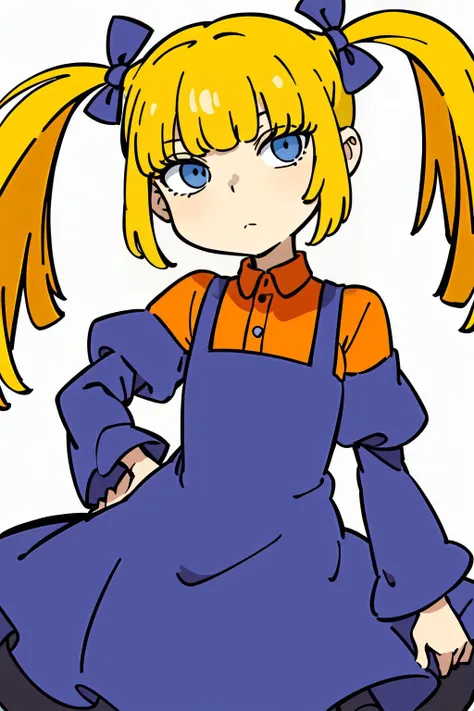 <lora:AngOne512v1:0.6> AngOne, blonde hair, pigtails, purple dress, orange sleeves,, ultra detailed, masterpiece, best quality, aesthetic, detailed,