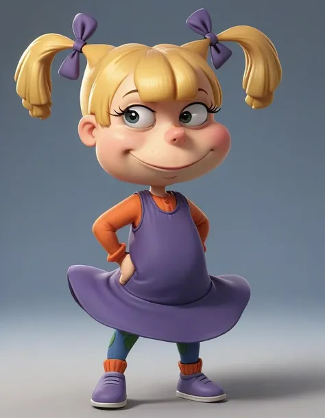 AngXL, a cartoon 3 year old girl with blonde hair, pigtails and dress, realistic <lora:AngXL-000002:0.75>