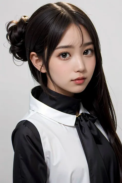 1girl, black random formal attire, white background, <lora:RikuMinatoJAV-02:1>
